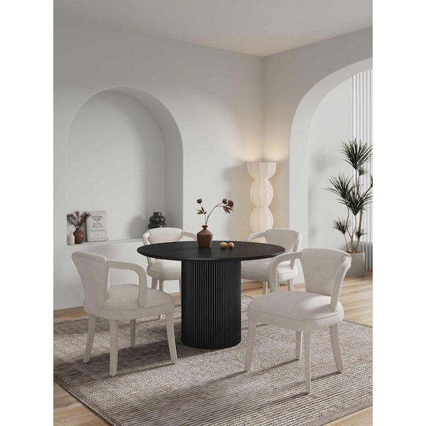 Manhattan Comfort 5-Piece Hathaway 47.24 Round Dining Set in Black with 4 Palmer Dining Armchairs in Ivory 4-DT03DC088AR-BKIV - main